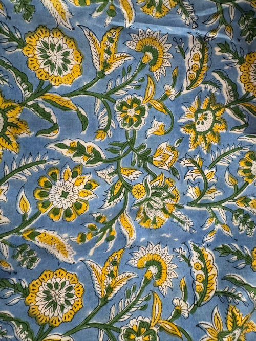 Blue Green Floral Print Cotton Suit With Chiffon Dupatta (OCOTCF001)