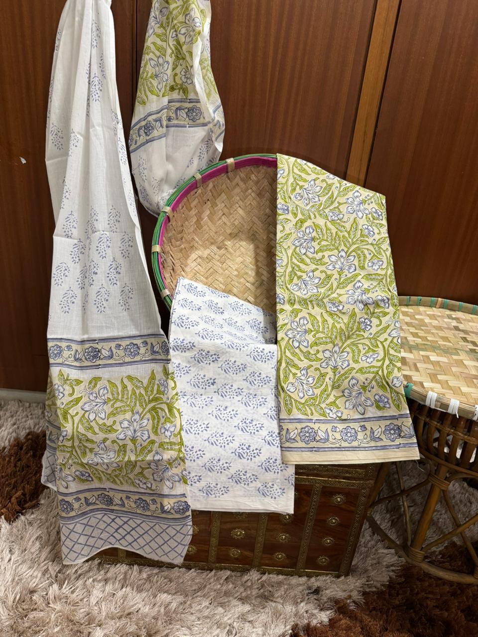Premium Hand Block Printed Cotton Suit With Cotton Dupatta (OCOTCO005)