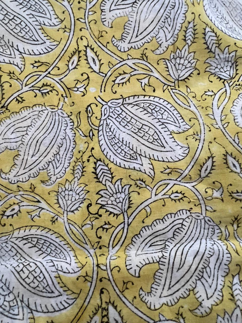 Yellow Lemon Lattice Floral Printed Cotton Suit With Cotton Dupatta (OCOTCO013)