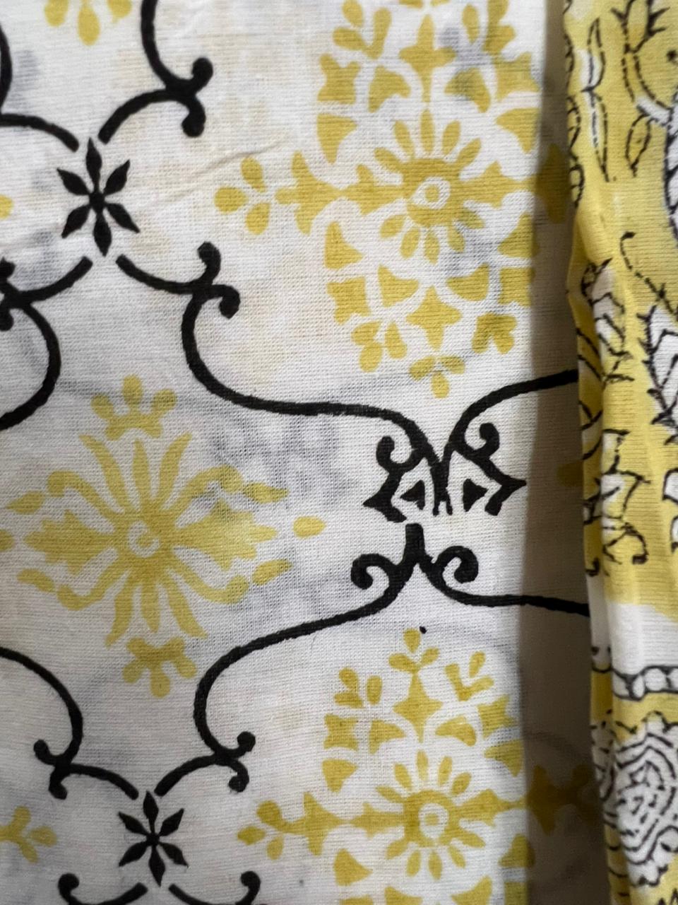 Yellow Lemon Lattice Floral Printed Cotton Suit With Cotton Dupatta (OCOTCO013)