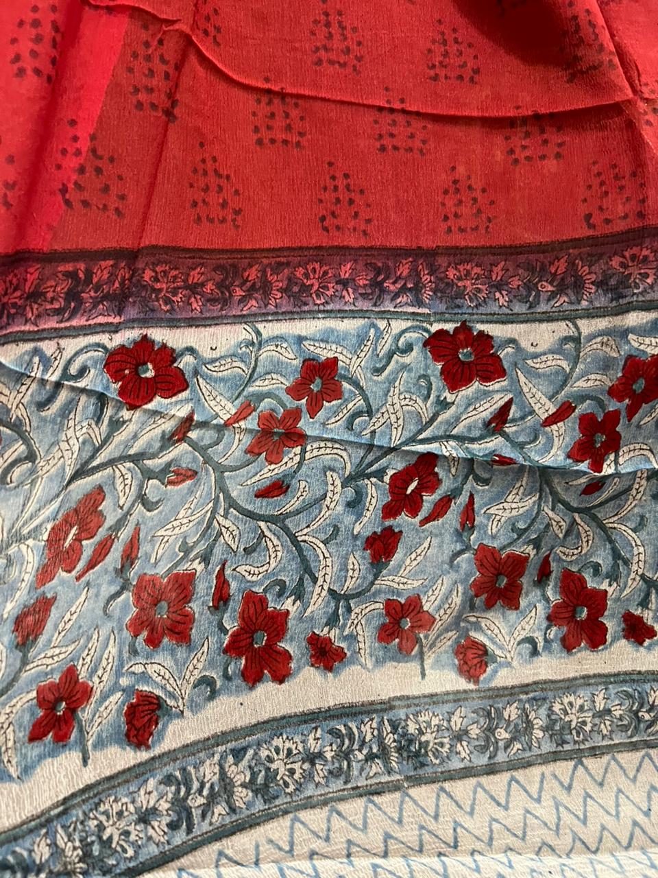 Vibrant Blue & Red Floral Print Cotton Suit With Chiffon Dupatta (OCOTCH005)