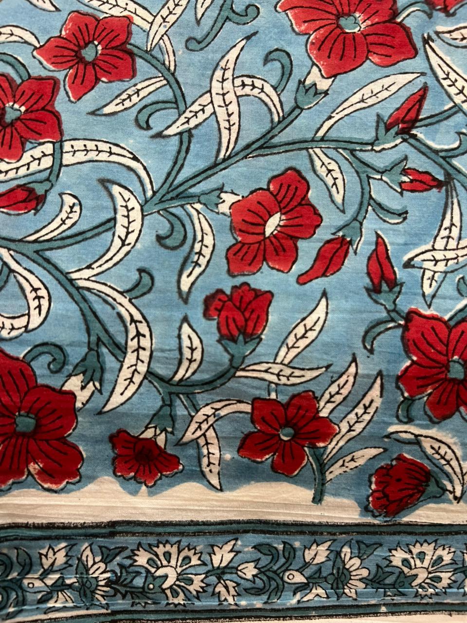 Vibrant Blue & Red Floral Print Cotton Suit With Chiffon Dupatta (OCOTCH005)