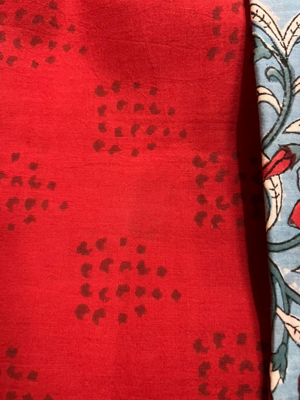 Vibrant Blue & Red Floral Print Cotton Suit With Chiffon Dupatta (OCOTCH005)