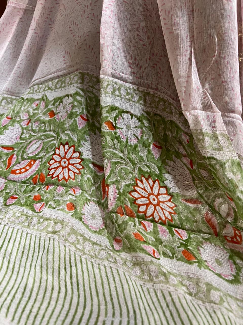 Moss Green Ivy Lane Floral Print Cotton Suit With Chiffon Dupatta (OCOTCH009)