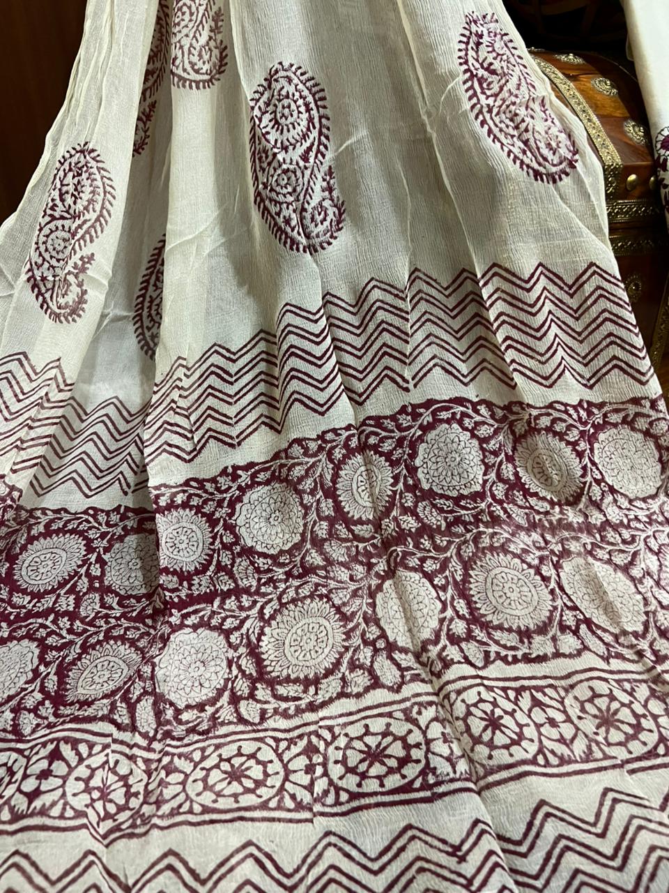 Deep Wine Heritage Cotton Suit With Chiffon Dupatta (OCOTCH010)