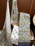 Ivory Bloom & Olive Trails Printed Cotton Suit With Cotton Dupatta (OCOTCO0011)