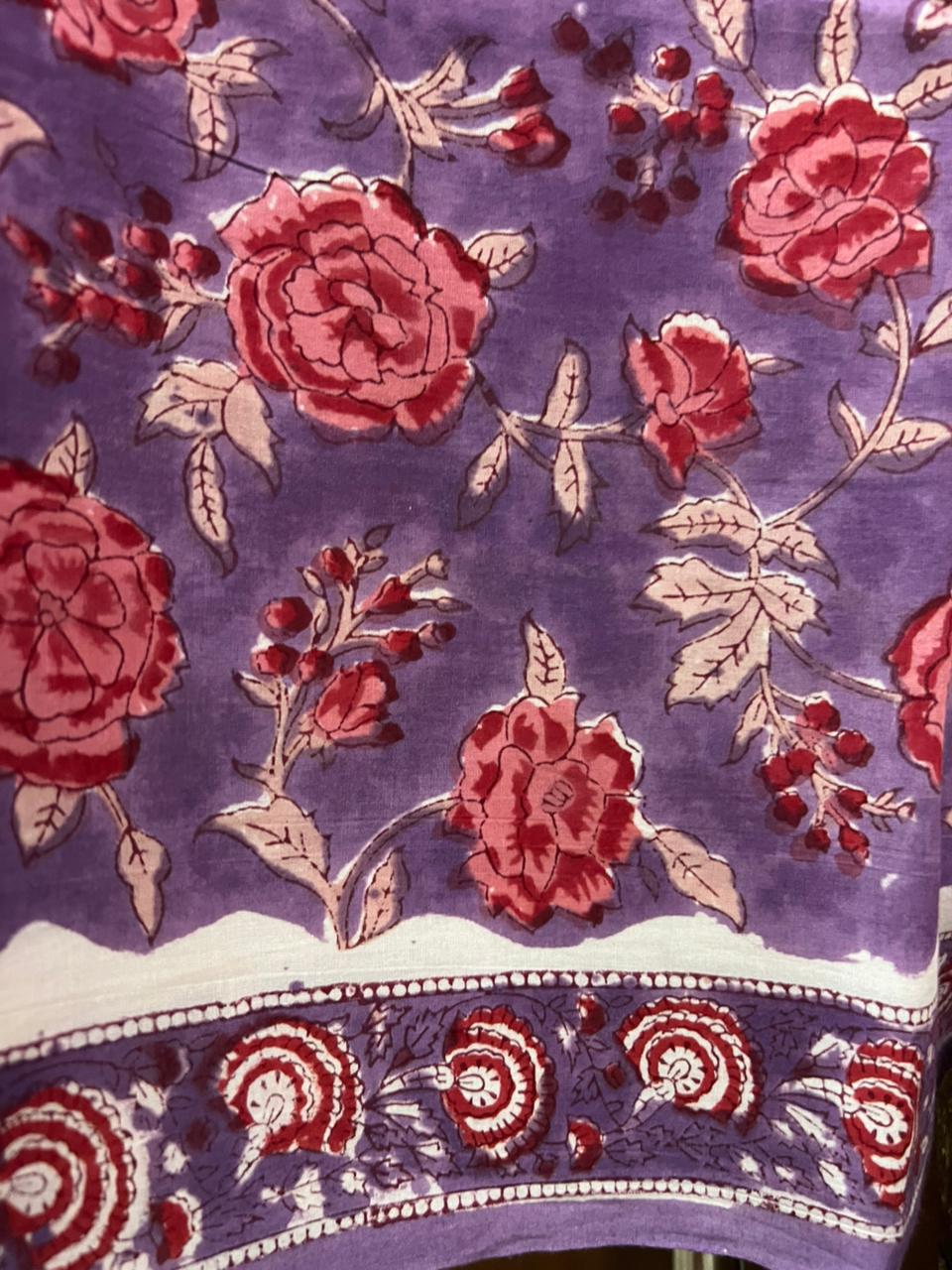 Exclusive Purple Hand Printed Cotton Suit With Kota Doria Dupatta (OCOTKO001)