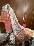 Peach Pink Rose petals Hand Block Printed Cotton Suit With Kota Doria Dupatta (OCOTKO004)