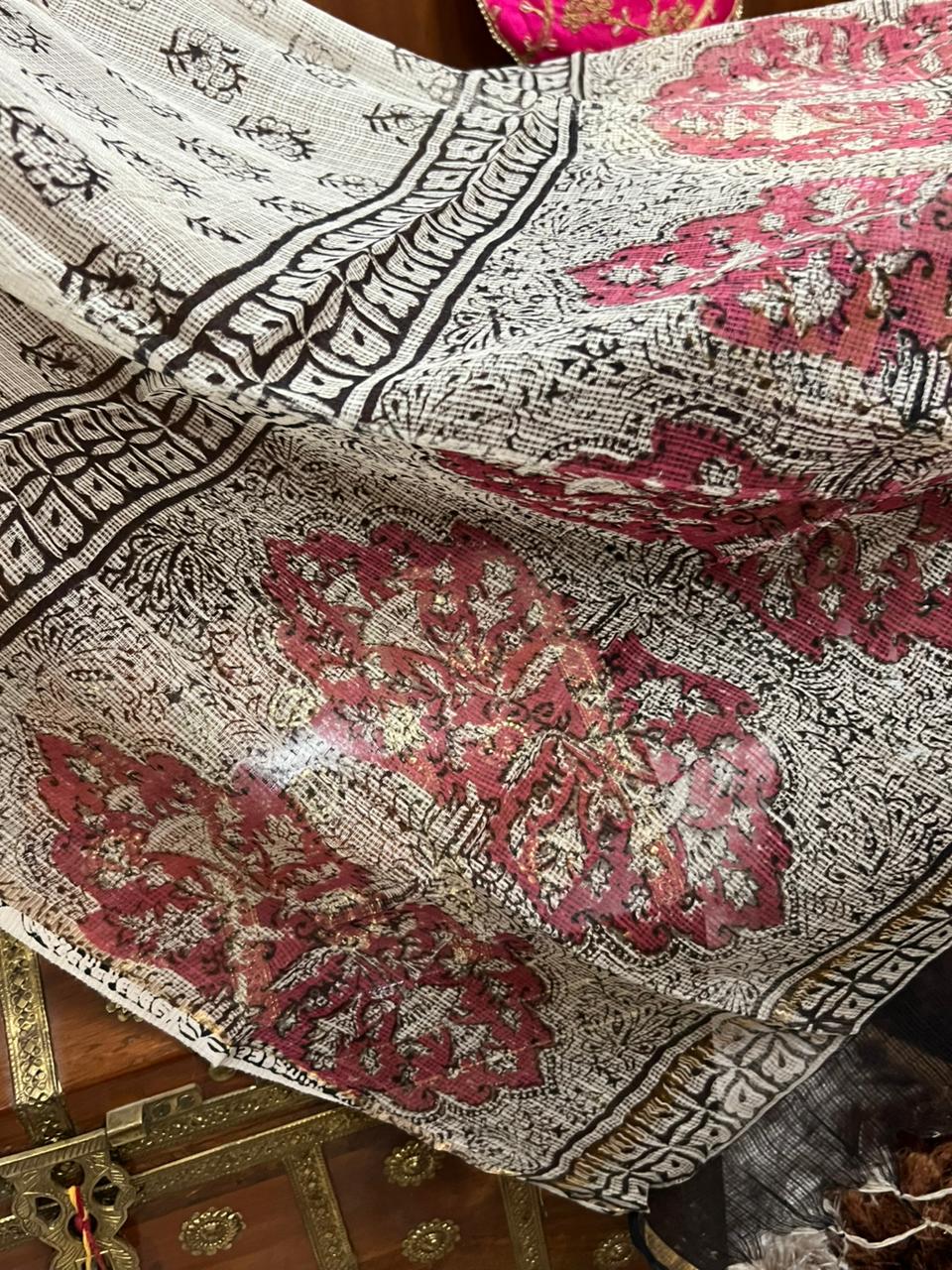 Pink gulmohar Hand Block Printed Cotton Suit With Kota Doria Dupatta (OCOTKO009)