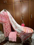 Pink Floral Print Cotton Suit With Kota Doria Dupatta (OCOTKO0010)