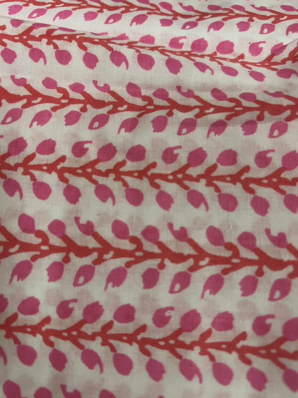 Pink Floral Print Cotton Suit With Kota Doria Dupatta (OCOTKO0010)