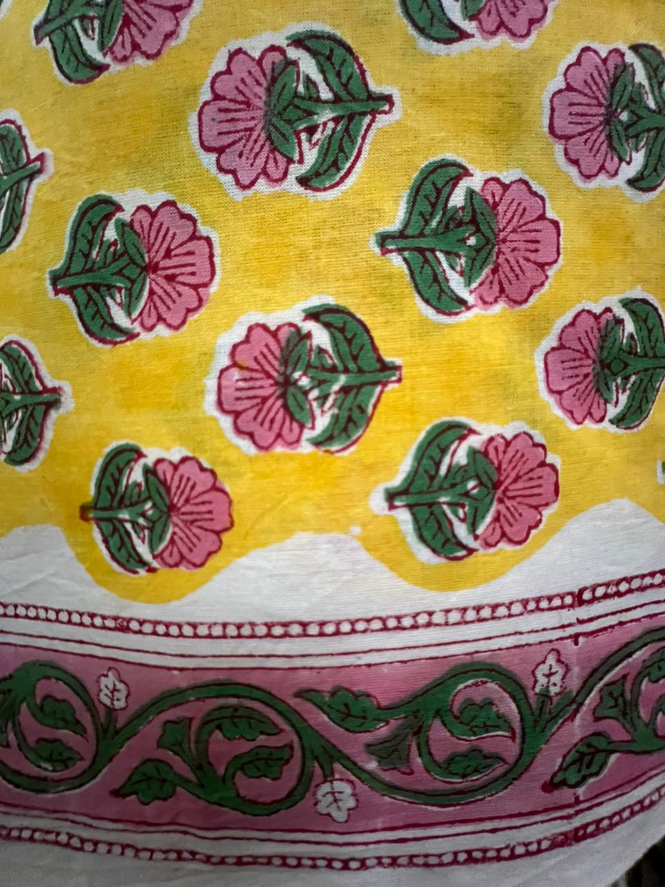 Yellow Pink Floral Print Cotton Suit With Kota Doria Dupatta (OCOTKO008)