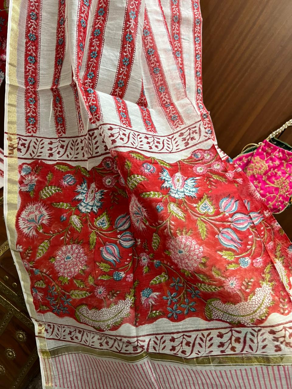 Exclusive Red Hand Block Printed Cotton Suit With Chanderi Dupatta (OCOTCH002)